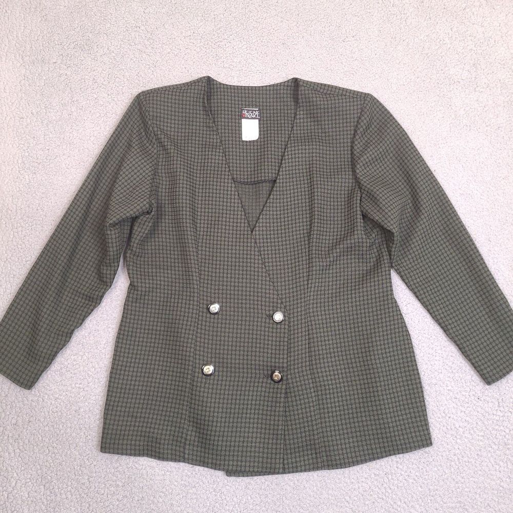 Vintage Helen Blake Blazer Jacket Womens Size 14 Green‎ Black USA Made Office